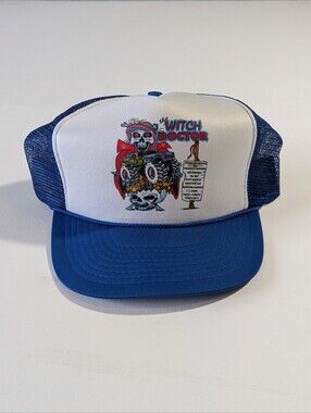 Vintage 90's  'Witch Doctor' Monster Truck Trucker Hat Blue White Autographed